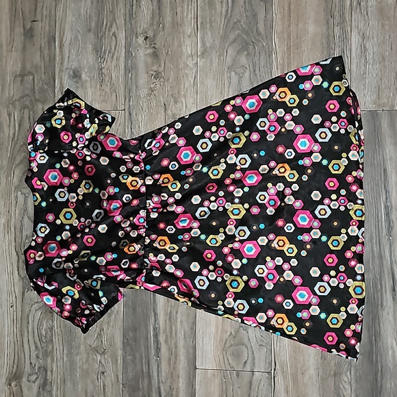 Lauren U. Geometric print satin silky dress 70s inspired multicolored y2k retro - Picture 3 of 6